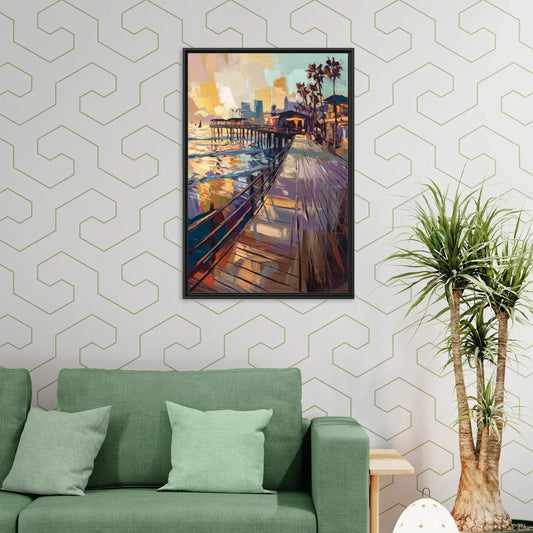 San Diego Boardwalk Scenes - Living Room Black Frame Canvas