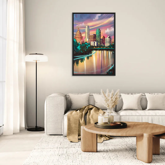 Austin Vibrant Skyline - Living Room Black Frame Canvas