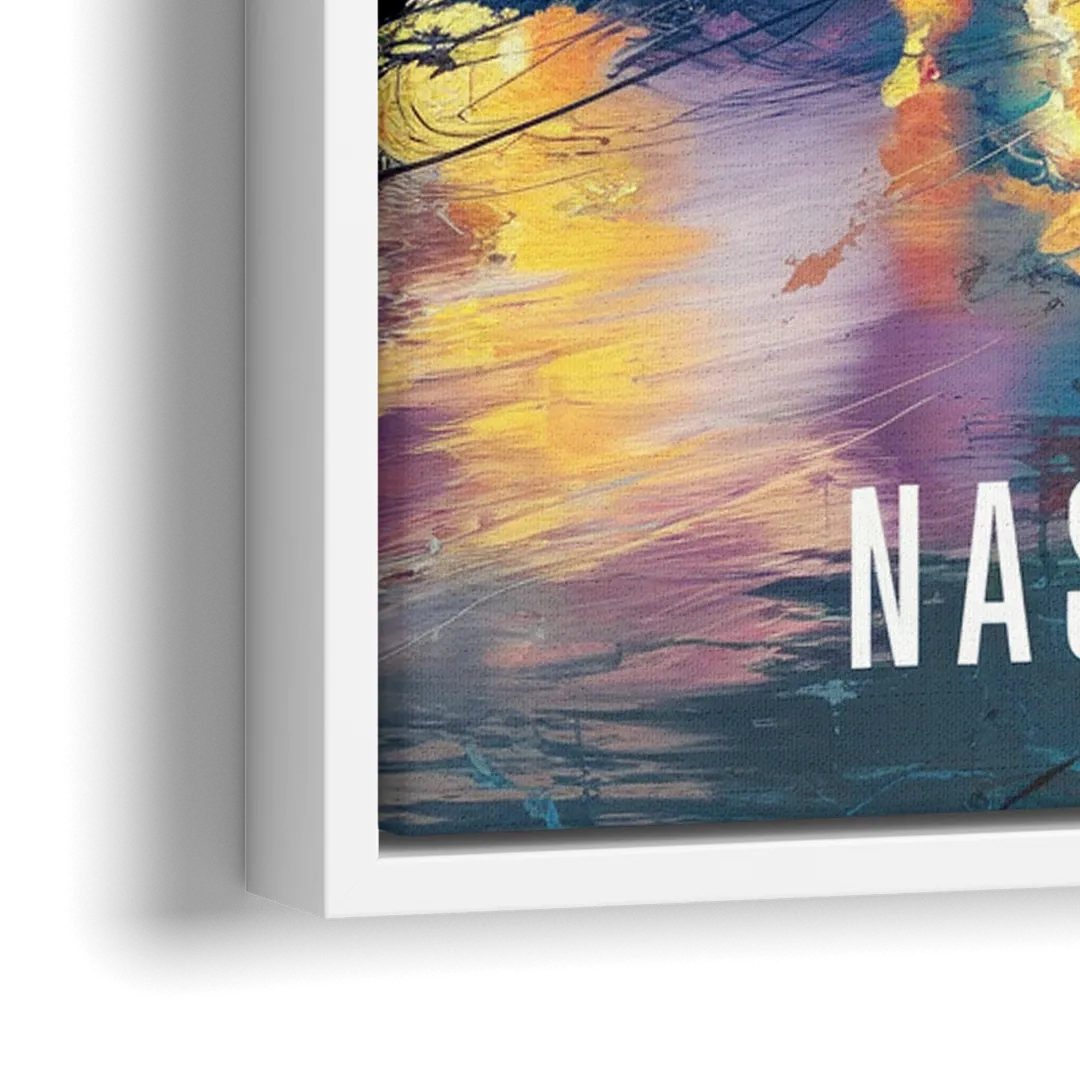 Nashville Artistic Skyline - Close-Up White Frame Canvas