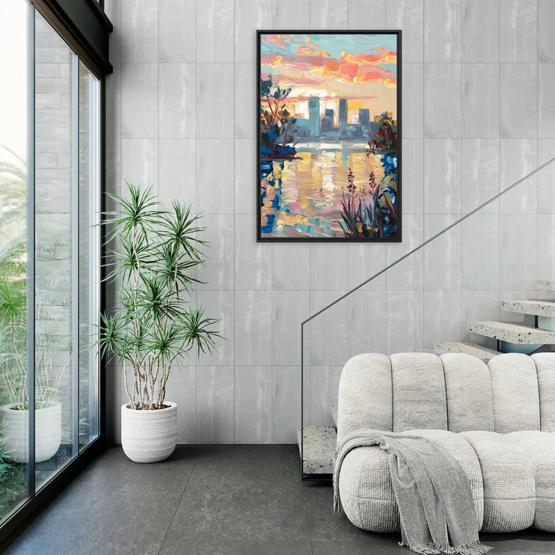 Buffalo Waterfront Sunrise - Living Room Black Frame Canvas