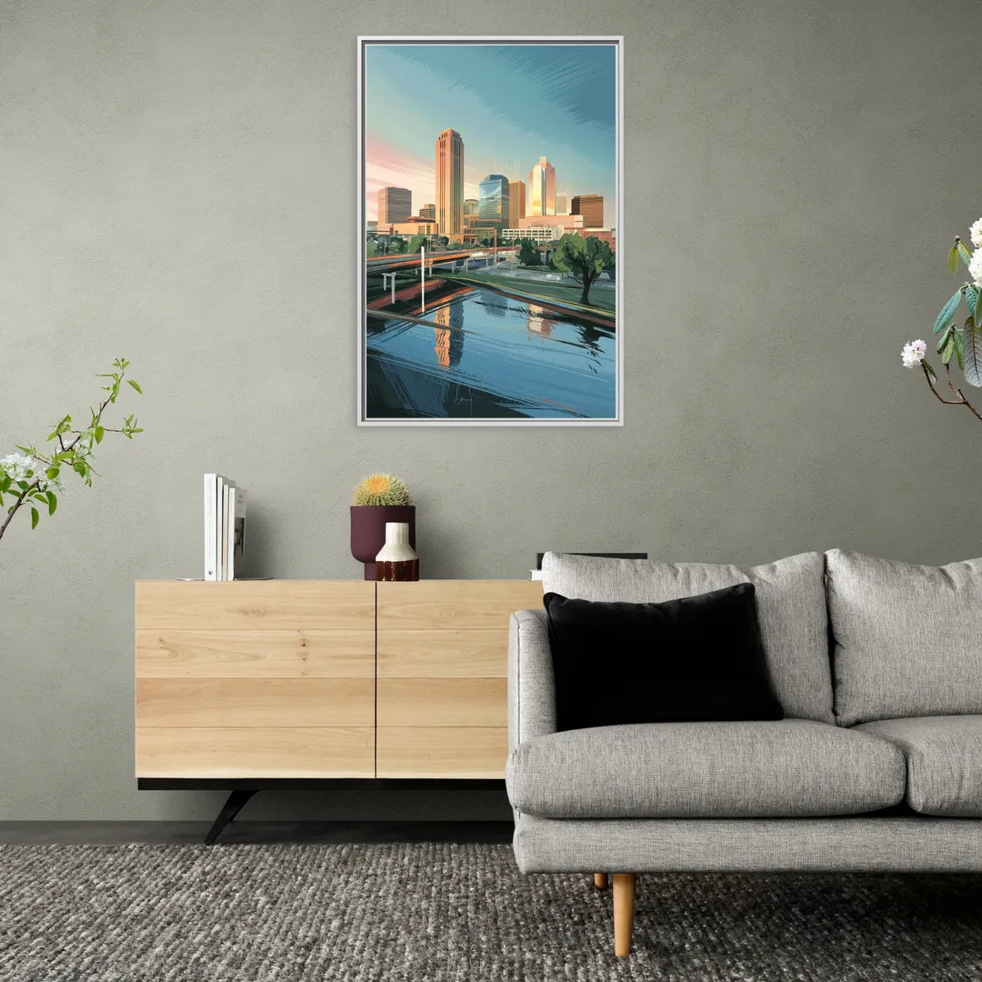 Oklahoma City Modern Architecture - Living Room White Frame Canvas