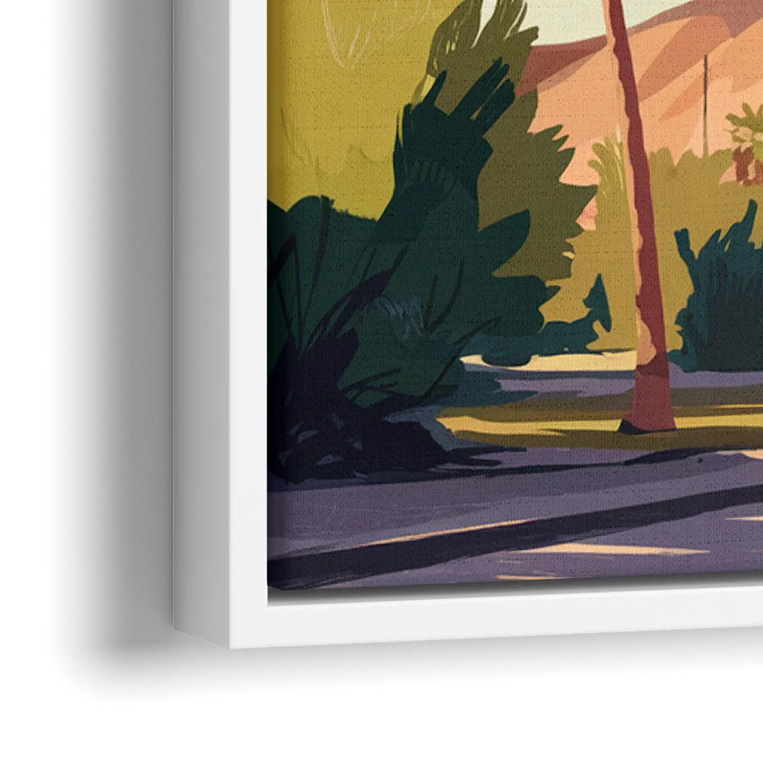Palm Springs Palm Trees and Sky - Close-Up White Frame Canvas