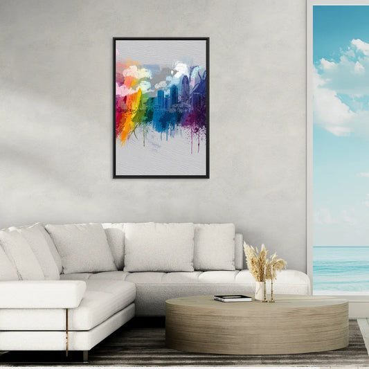 Charlotte Skyline Abstract Design - Living Room Black Frame Canvas