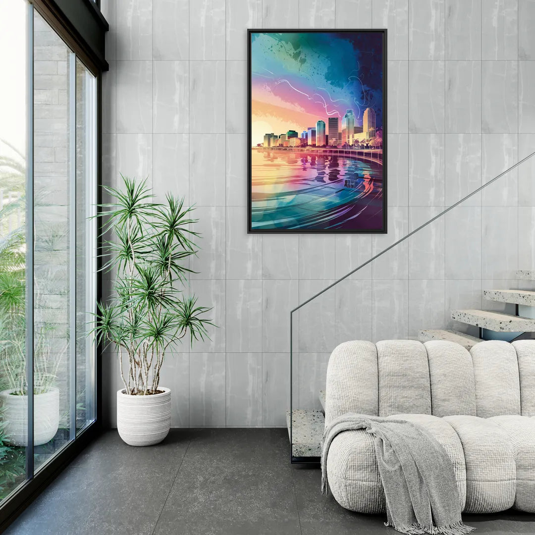 Fort Lauderdale Skyline Reflection - Living Room Black Frame Canvas