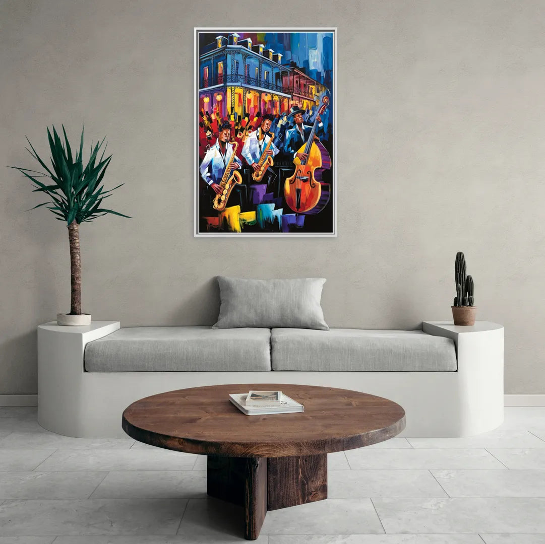 New Orleans Jazz Scene - Living Room White Frame Canvas