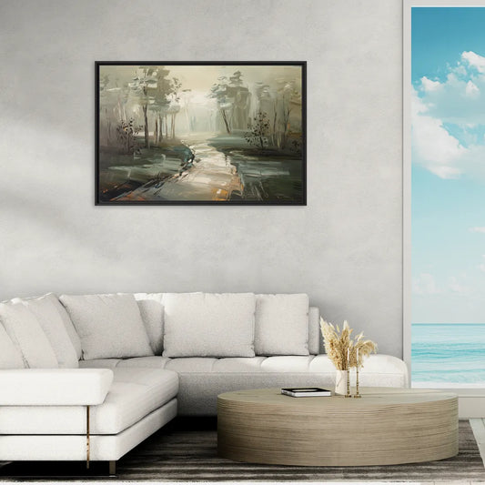 Salem Foggy Morning - Living Room Black Frame Canvas