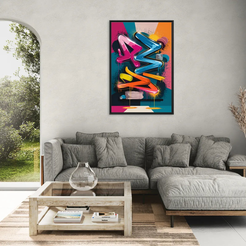 Austin Artistic Graffiti - Living Room Black Frame Canvas