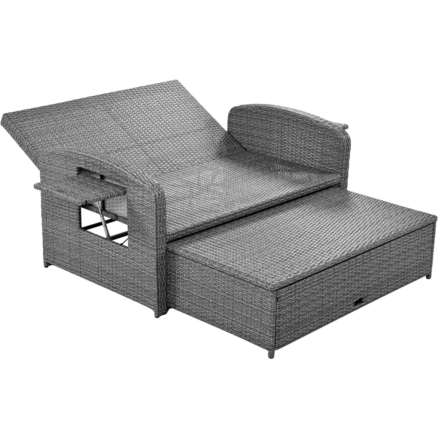 Elegant PE Wicker Double Chaise Lounge - 2-Person Patio Daybed with Recliner