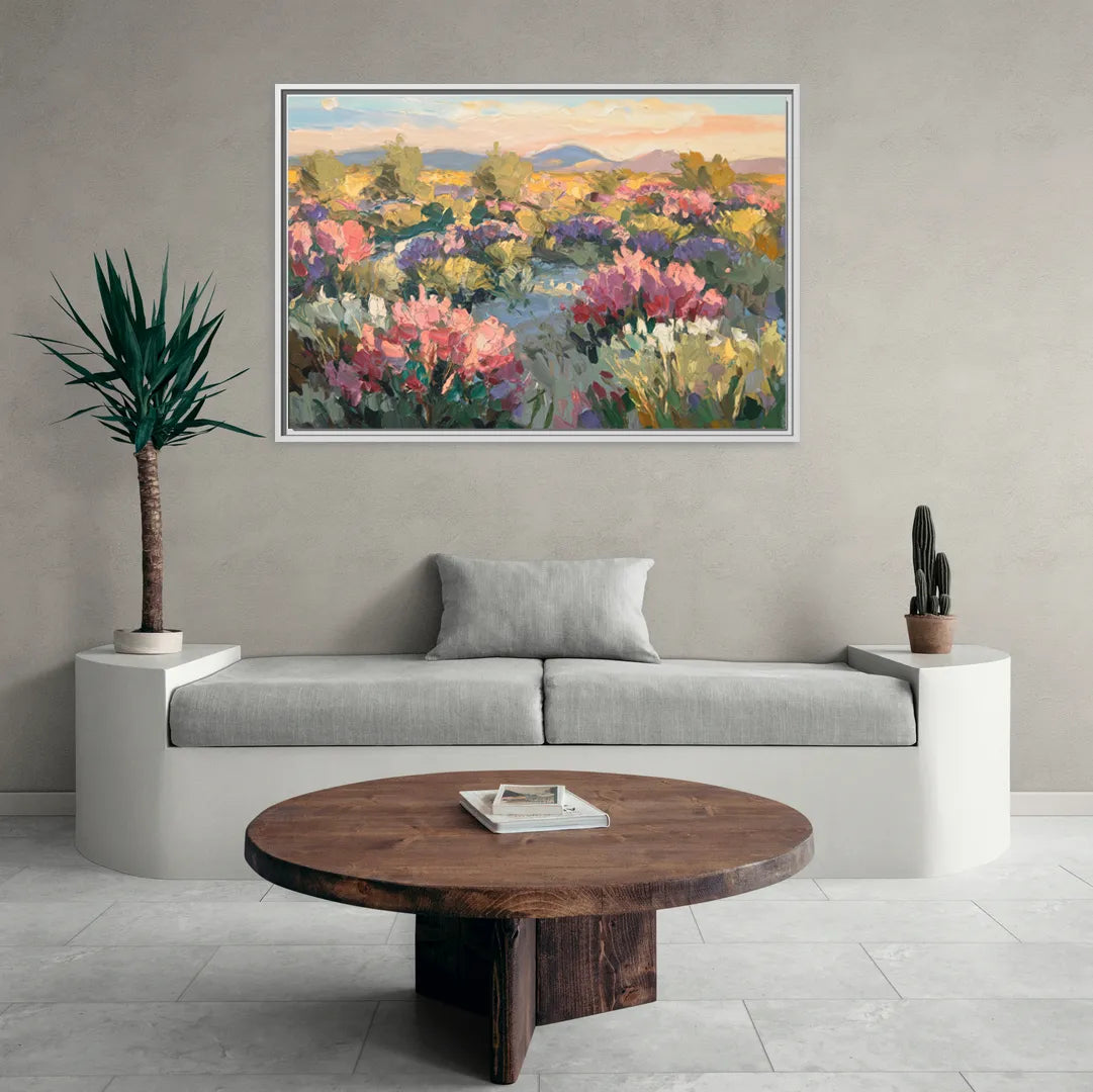 Tucson Wildflower Fields - Living Room White Frame Canvas