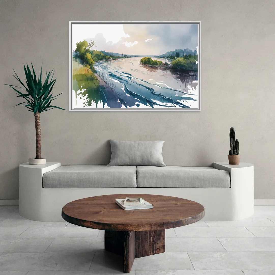 Saint Lawrence River View - Living Room White Frame Canvas