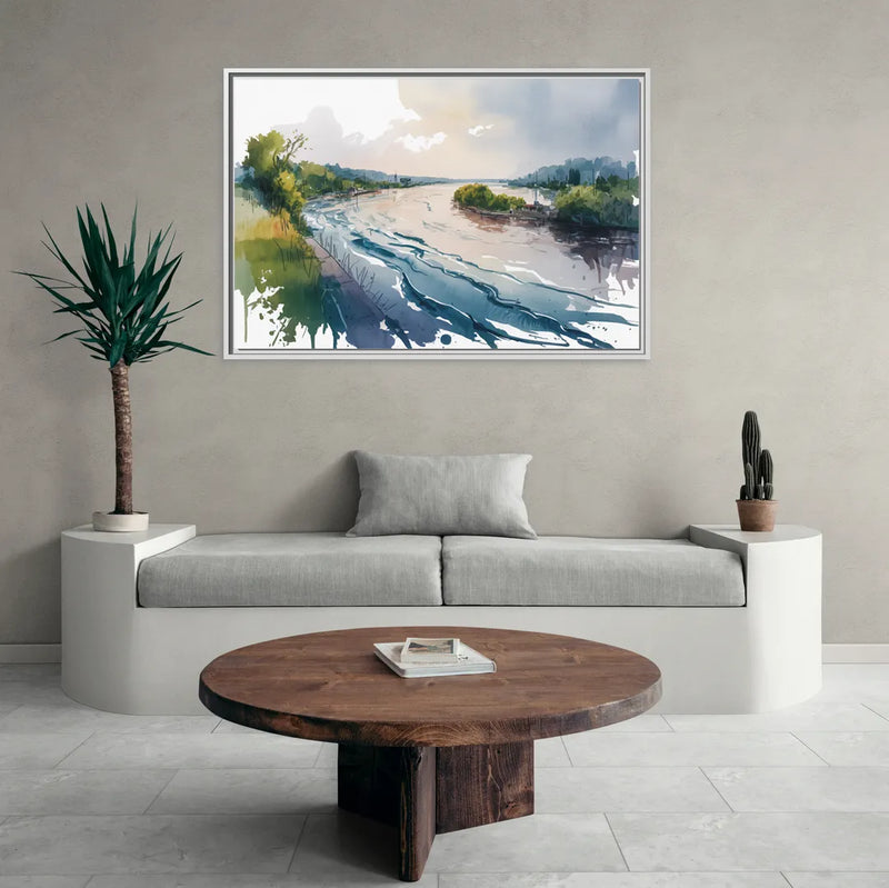 Saint Lawrence River View - Living Room White Frame Canvas