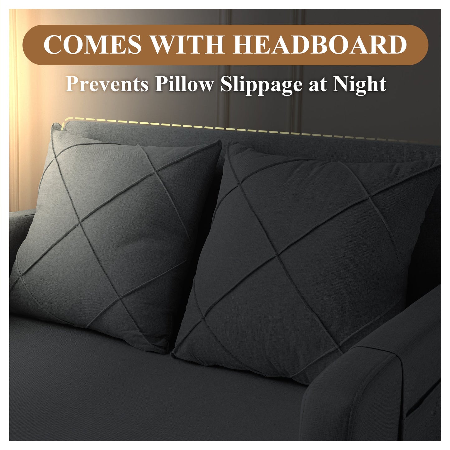 Modern 2-Seater Linen Futon Sofa Bed with Headboard – Stylish & Compact