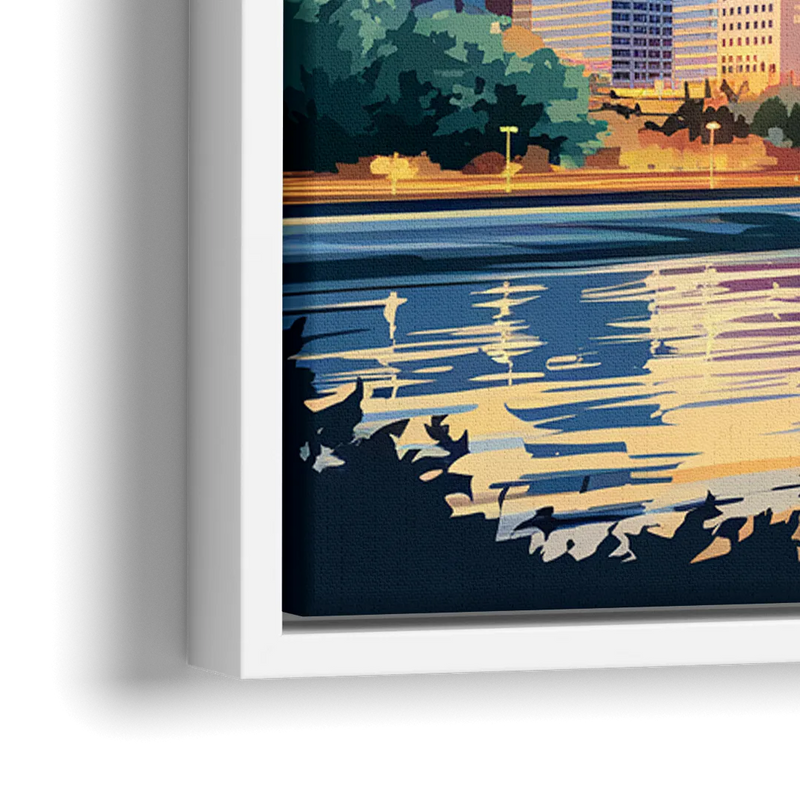 Pittsburgh Skyline At Sunset - Close-Up White Frame Canvas
