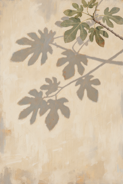 Fig Leaf Shadows on a Sunlit Limewashed Wall - Canvas Wall Art