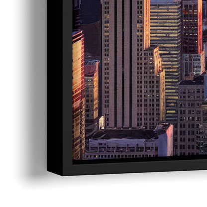 New York City Sunset Over Skyline - Close-Up Black Frame Canvas