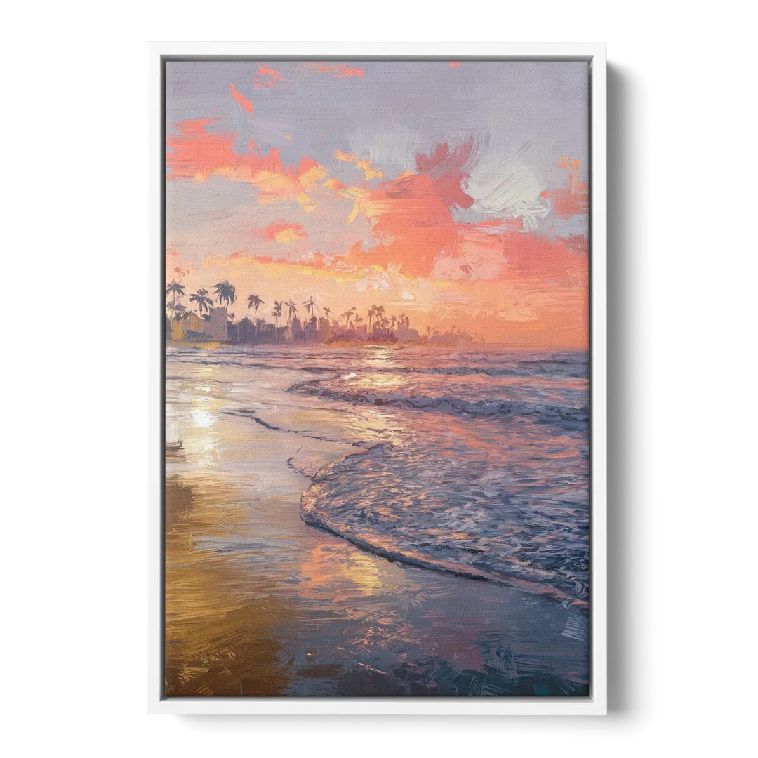 Miami Coastal Horizon - White Frame Canvas