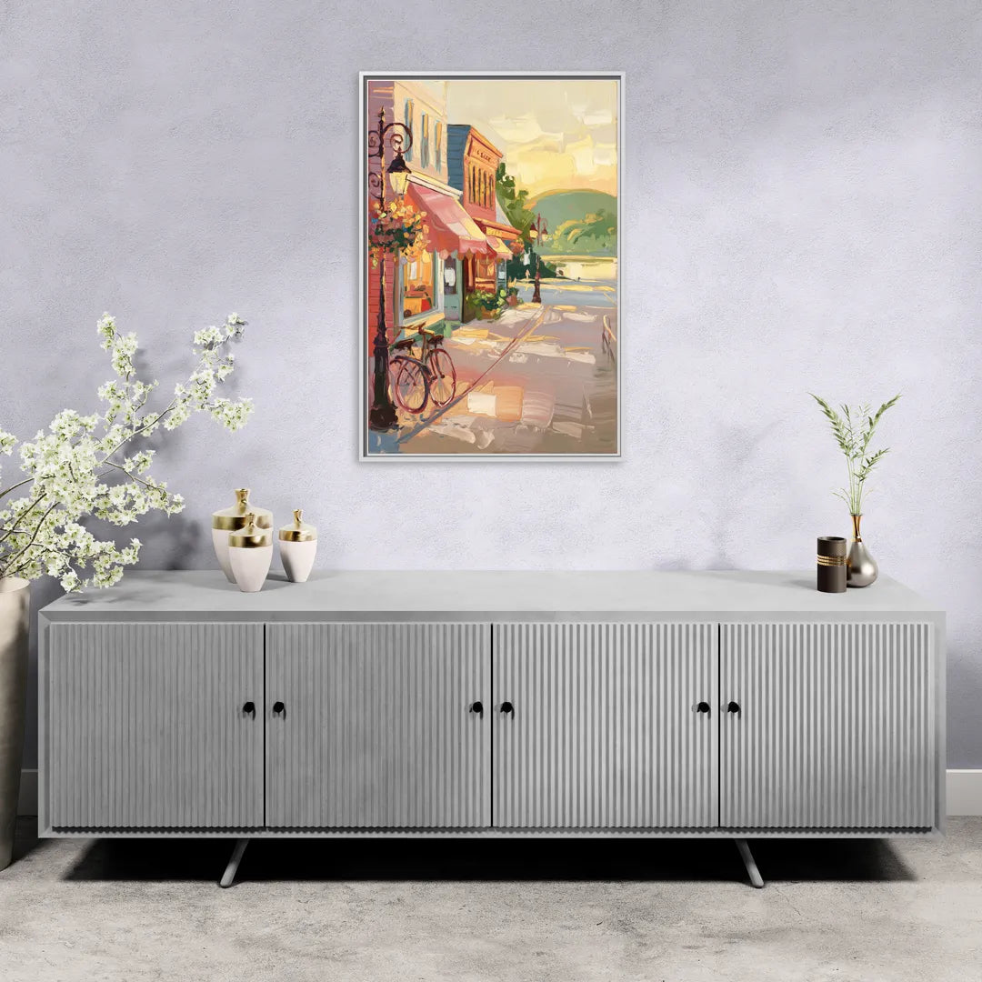 Mackinac Island Main Street Charm - Living Room White Frame Canvas