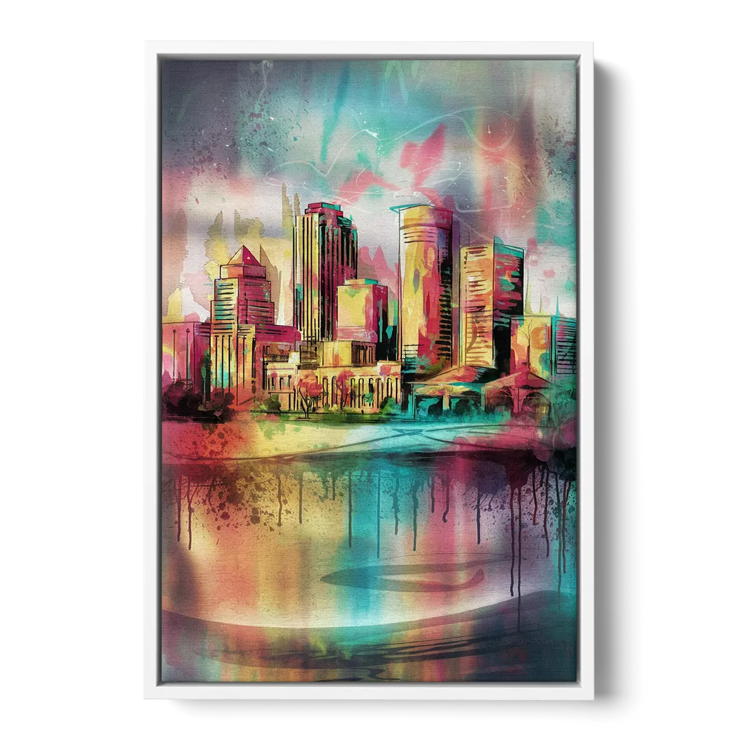 Buffalo Skyline and River - White Frame Canvas