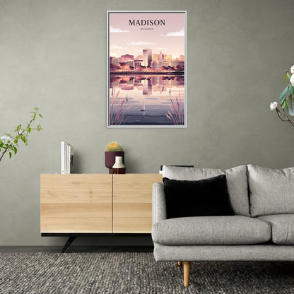 Madison Lake Monona Reflections - Living Room White Frame Canvas