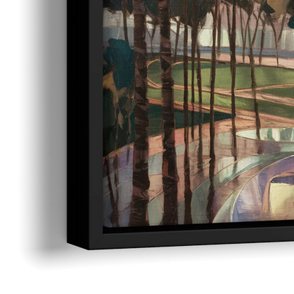 Los Angeles Palm Trees and Skyscrapers - Close-Up Black Frame Canvas