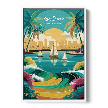 San Diego Mission Bay Views - White Frame Canvas