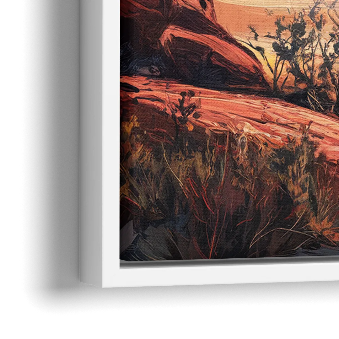 Sedona Sunrise Over Mesa - Close-Up White Frame Canvas