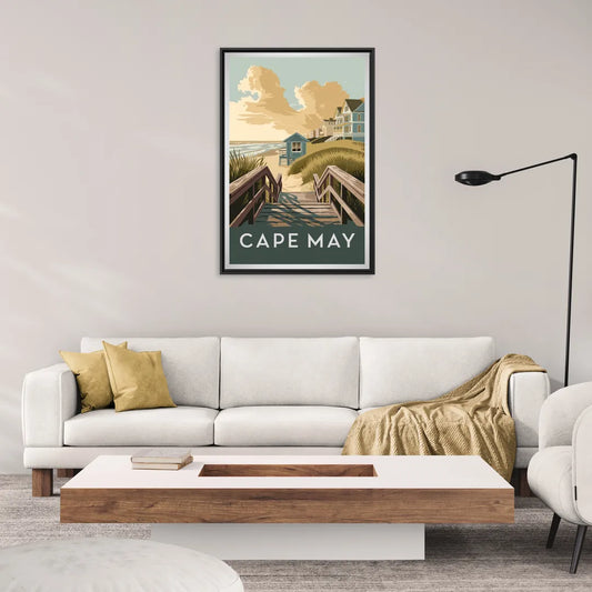 Cape May Boardwalk Views - Living Room Black Frame Canvas