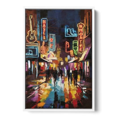 Nashville Broadway Nightlife - White Frame Canvas