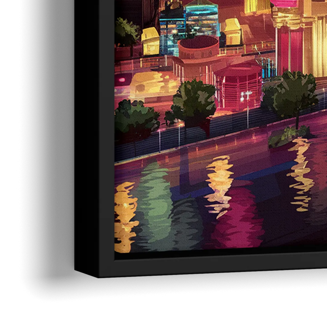 Las Vegas Skyline Panorama - Close-Up Black Frame Canvas