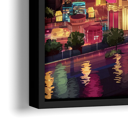 Las Vegas Skyline Panorama - Close-Up Black Frame Canvas