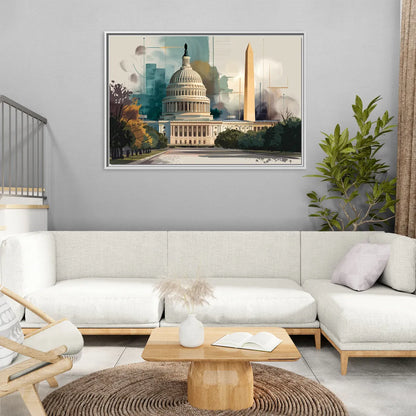 Washington Dc Architecture - Living Room White Frame Canvas