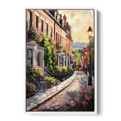 Rochester Cobblestone Streets - White Frame Canvas