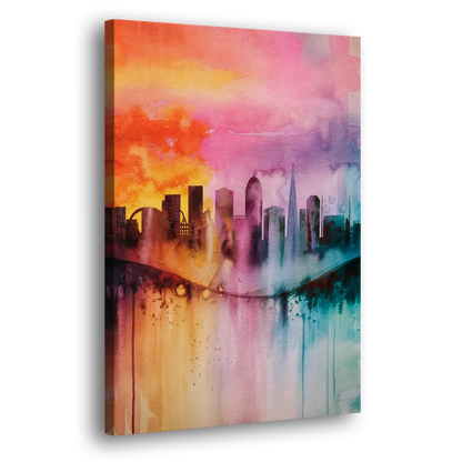 Oakland Skyline Sunset - Canvas Print Art Sides