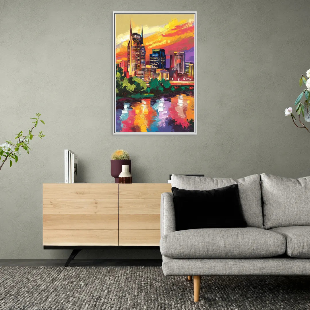Nashville Vibrant City Energy - Living Room White Frame Canvas