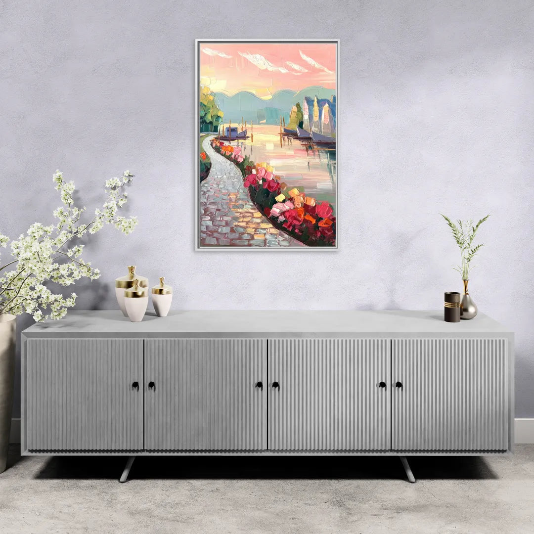 Madison Waterfront Stroll - Living Room White Frame Canvas