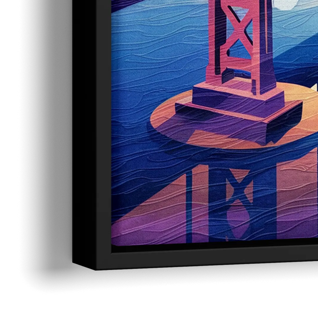 San Francisco Bay Bridge Panorama - Close-Up Black Frame Canvas