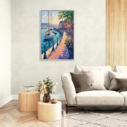 Old Port Waterfront - Living Room White Frame Canvas