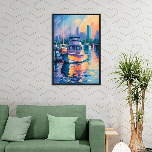 False Creek Boats - Living Room Black Frame Canvas