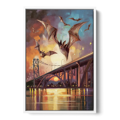 Austin Soaring Bats Scene - White Frame Canvas
