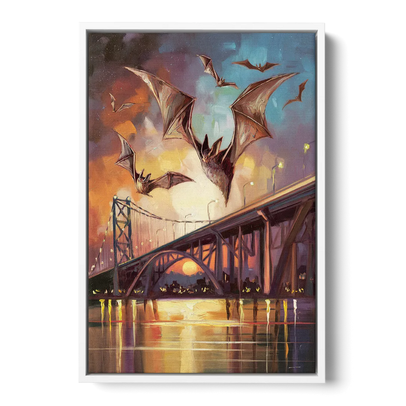 Austin Soaring Bats Scene - White Frame Canvas