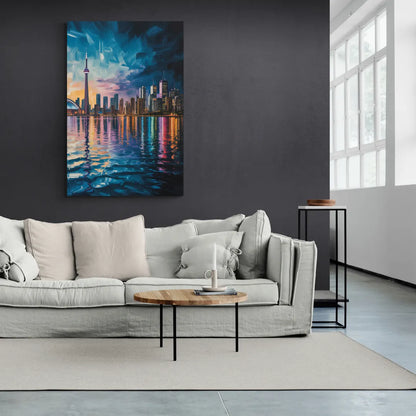 Toronto Skyline at Night Watercolor - Canvas Wall Art Living Room