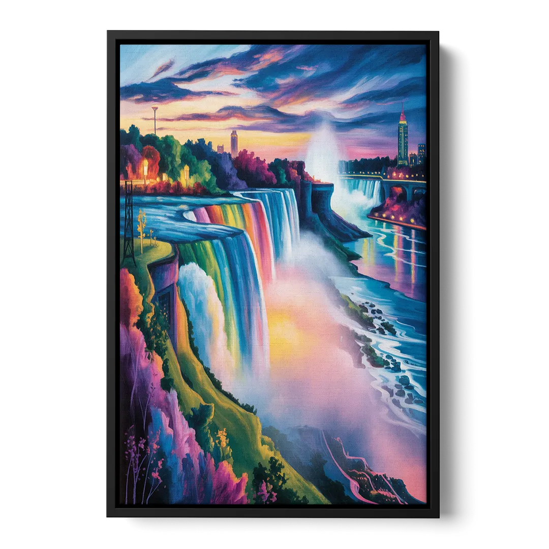 Niagara Falls Rainbow Light - Black Frame Canvas