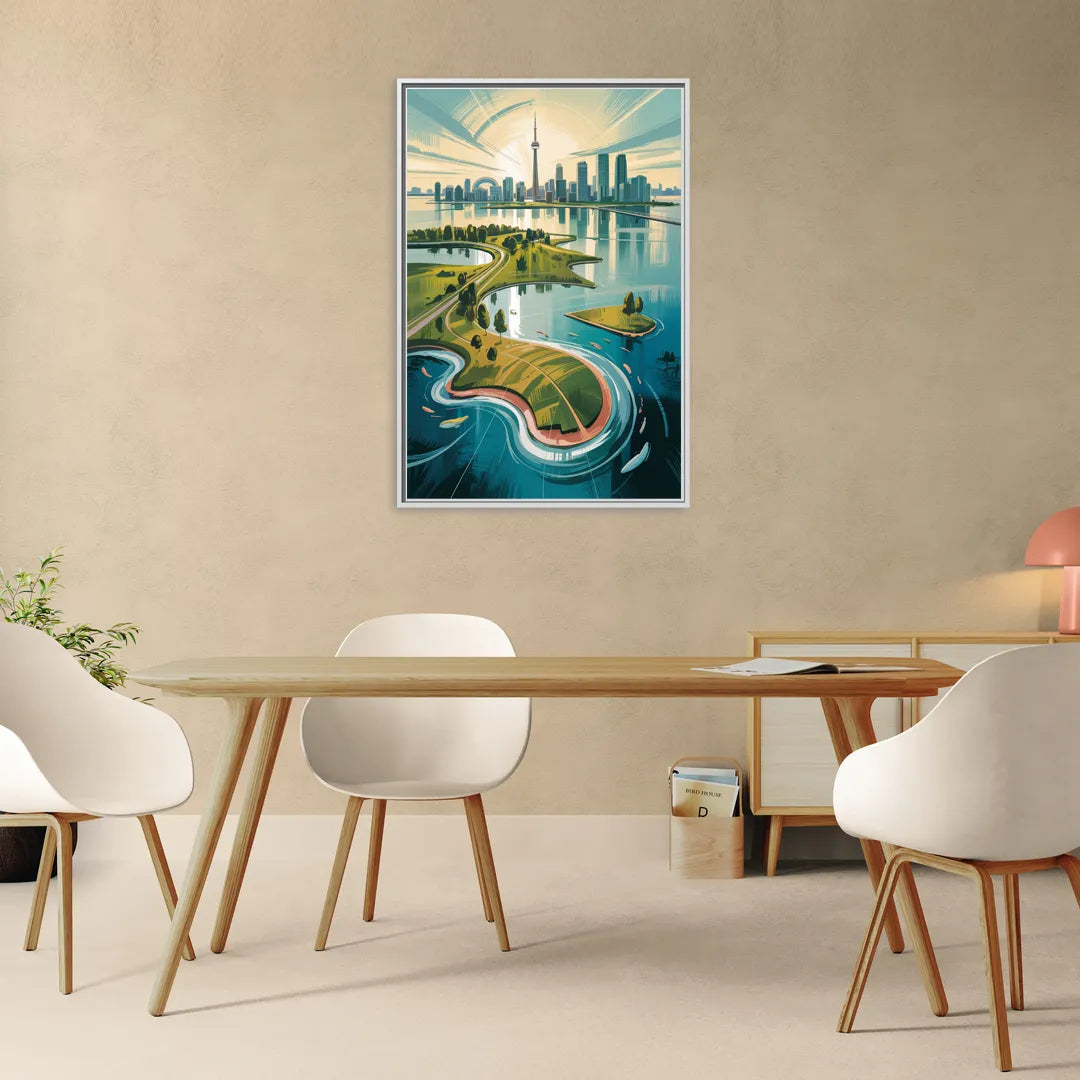 Toronto Island Aerial View - Living Room White Frame Canvas