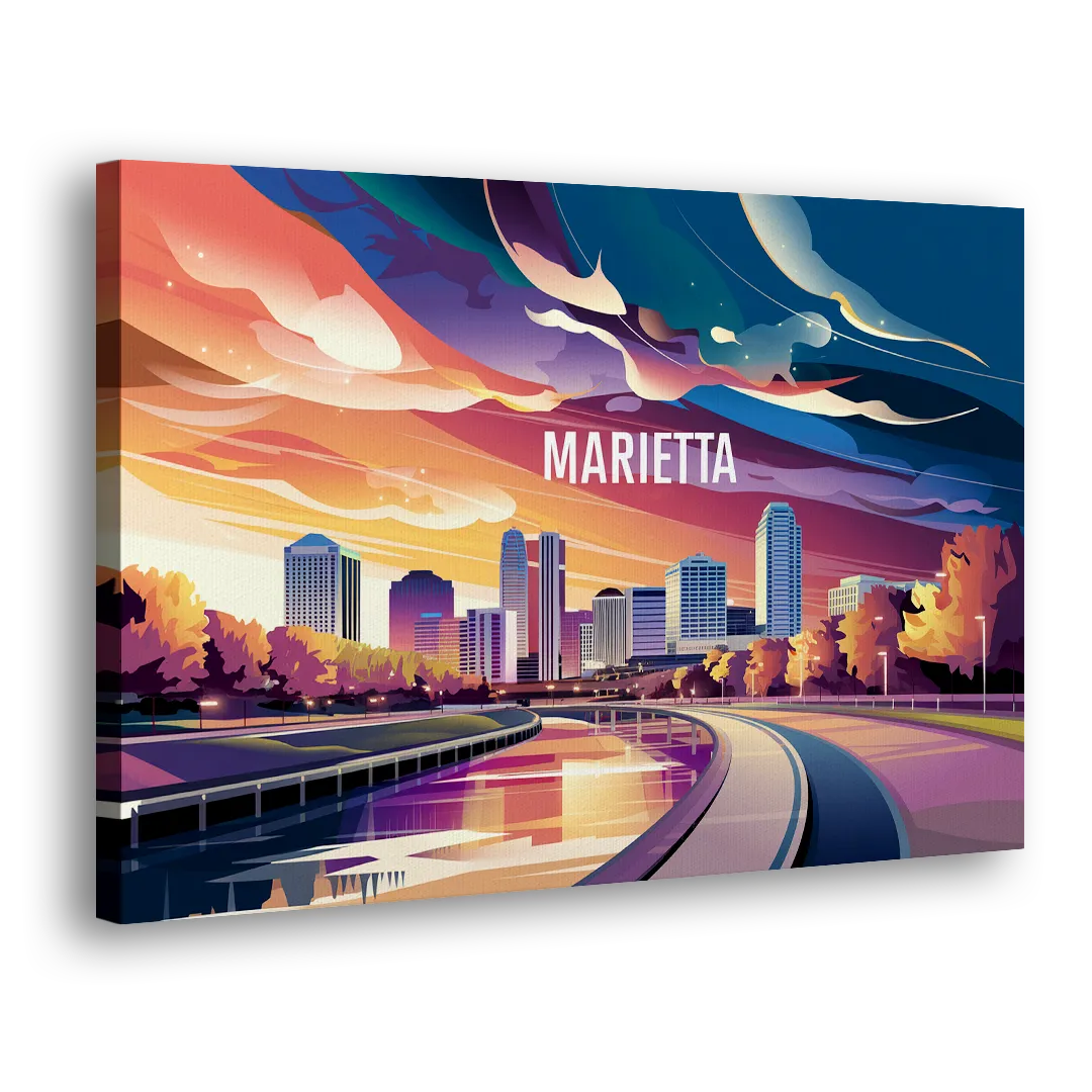 Marietta Skyline Sunset - Canvas Print Art Sides