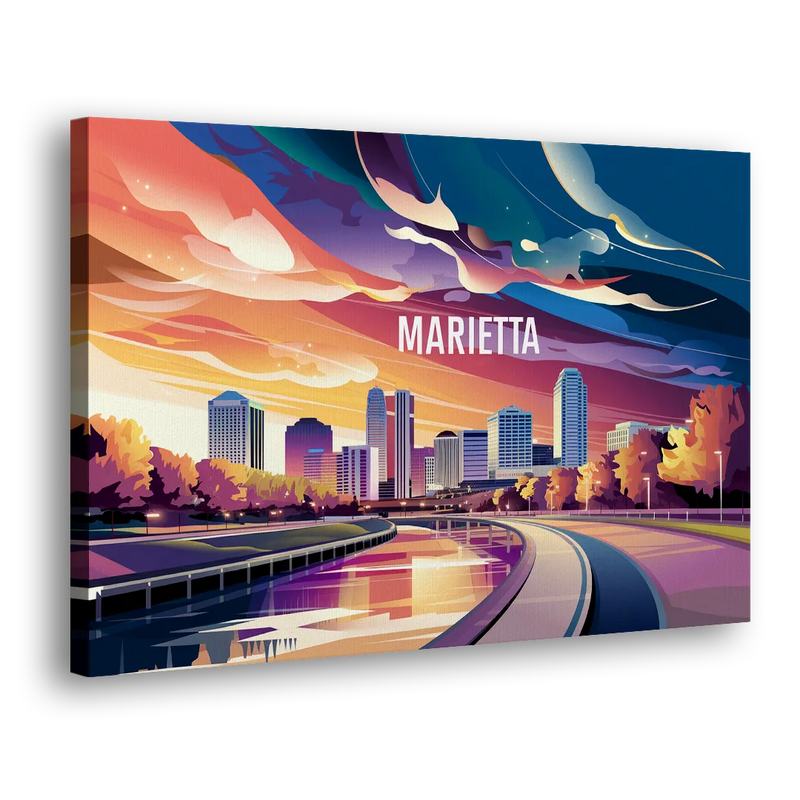 Marietta Skyline Sunset - Canvas Print Art Sides