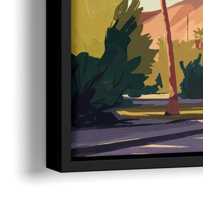 Palm Springs Palm Trees and Sky - Close-Up Black Frame Canvas
