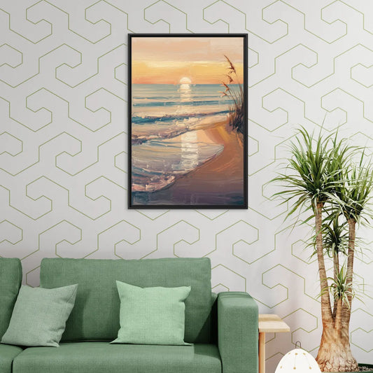Seaside Coastal Sunrise - Living Room Black Frame Canvas