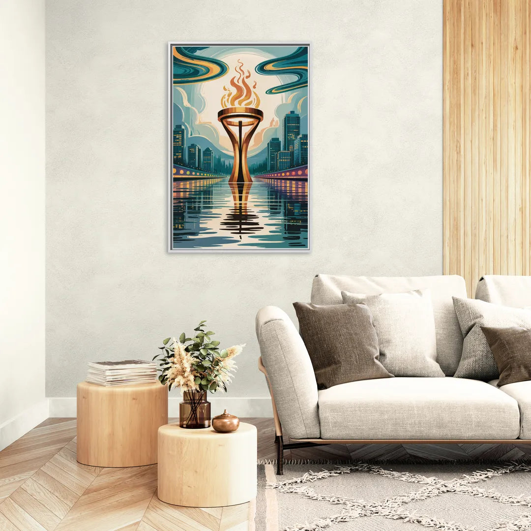 Vancouver Olympic Cauldron - Living Room White Frame Canvas