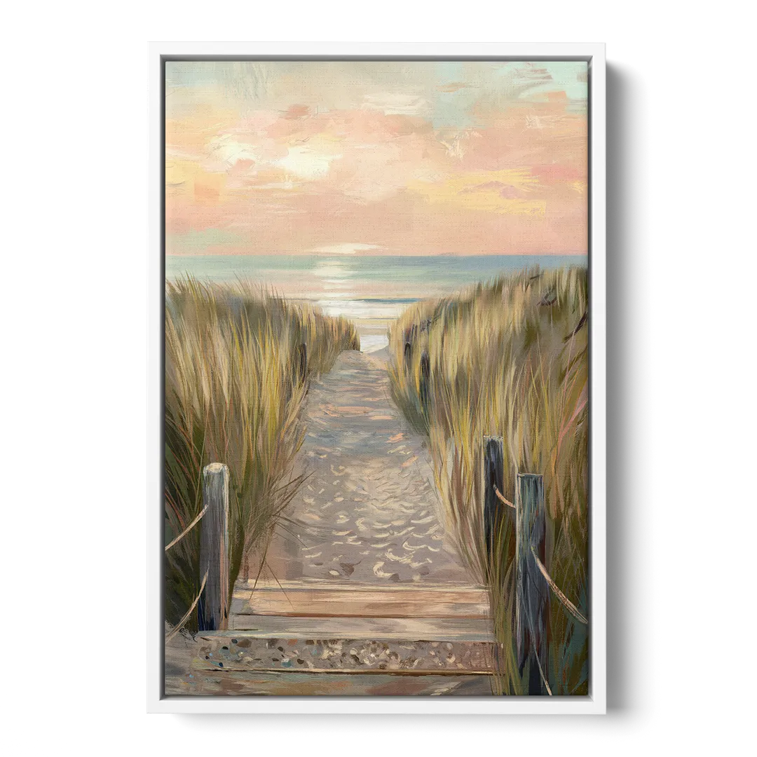 Seaside Coastal Path - White Frame Canvas
