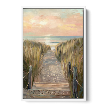 Seaside Coastal Path - White Frame Canvas
